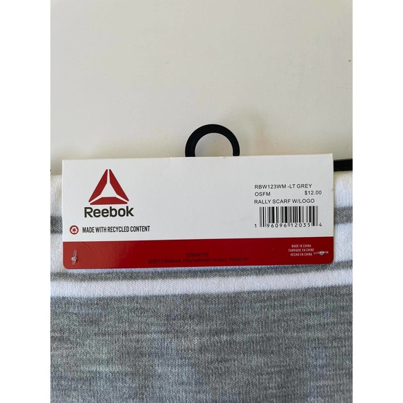 Reebok Fringed Scarf Logo Gray White Soccer One Size Men's Women's New - Picture 7 of 12